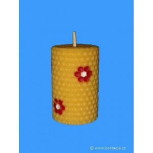 Svíčka ze včelího vosku, točená z mezistěny zdobená, 4/7, B/Č.